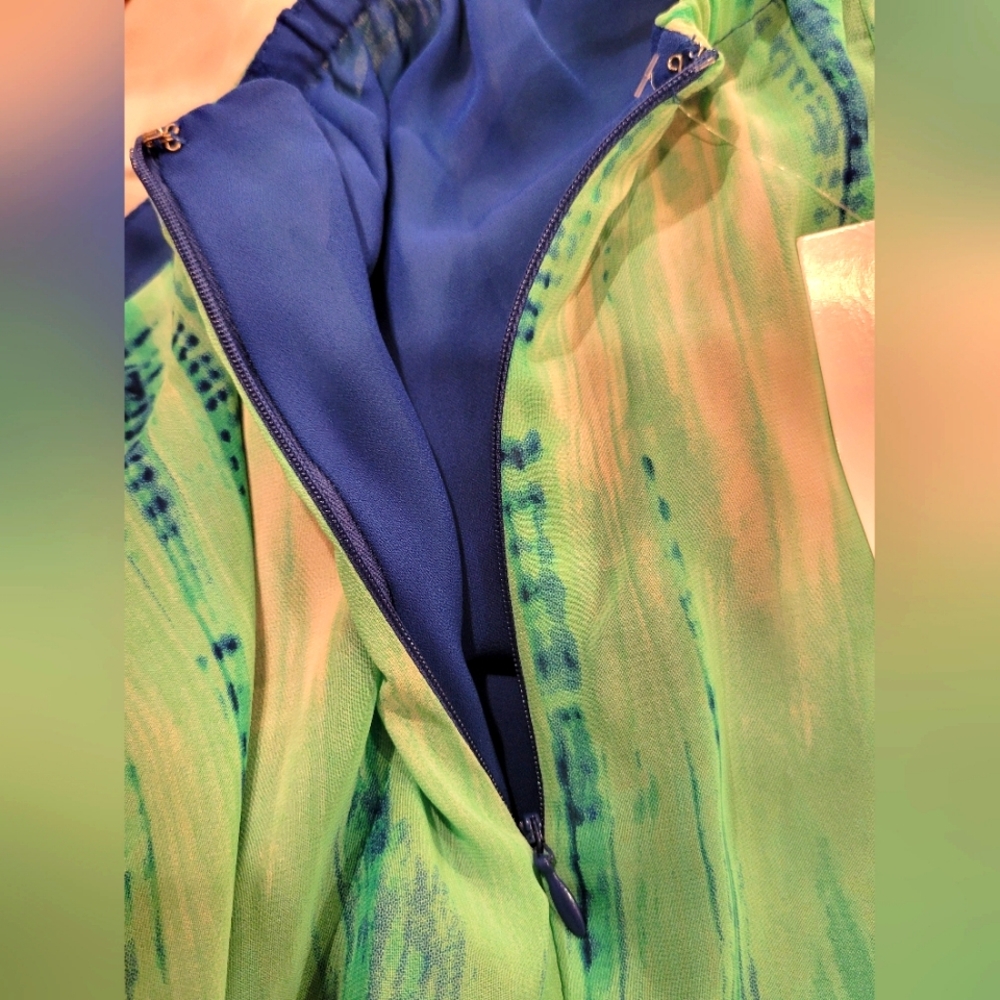 Boho Tie Dye Ombre Skirt Pretty Blues/Teal Sheer Women's 12 Petite - Picture 4 of 7